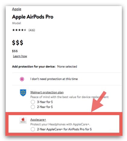 在 Walmart 選購AirPods Pro，可加購Applecare
