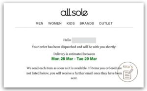 【購物實測】英國AllSole購買Puma鞋 - 收到出貨通知
