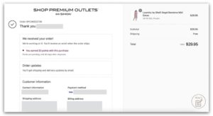 Shop Premium Outlets 付款完成後，顯示訂購完成畫面