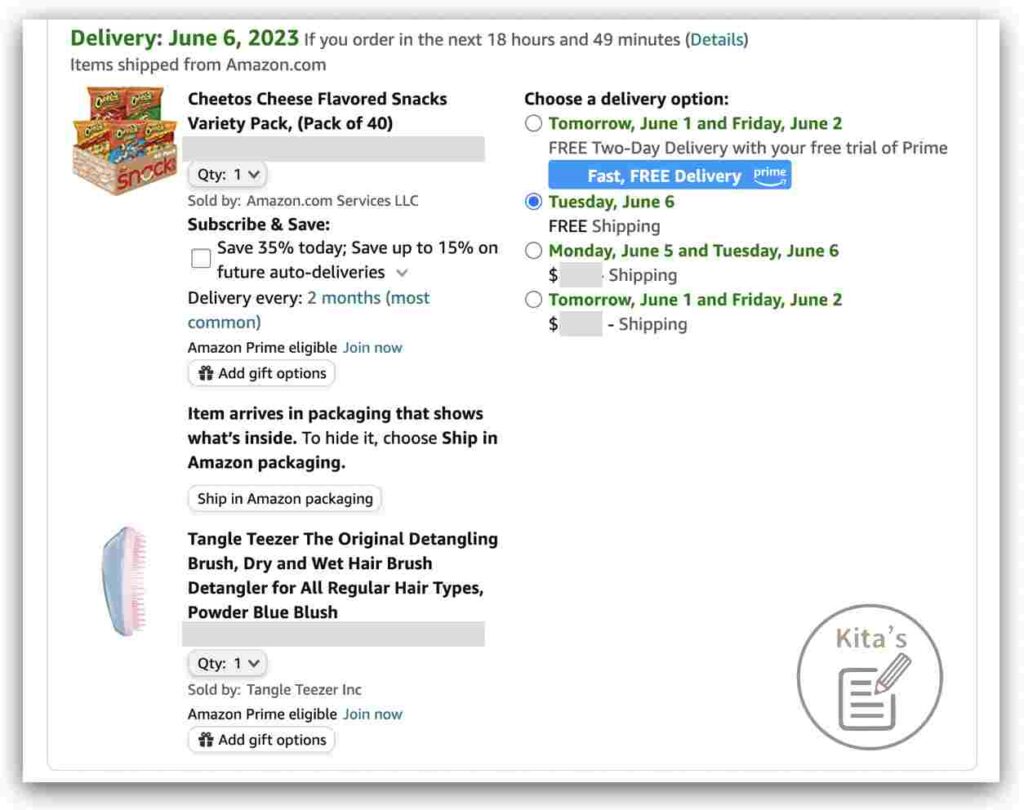 在美國Amazon 訂購 Hot Cheetos 綜合零食箱、Tangle Teezer 梳子，可選擇物流速度