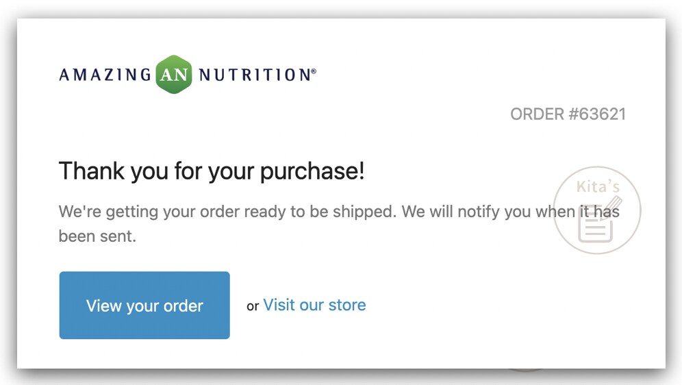 Amazing Nutrition 購物流程與評價 - 訂單確認信